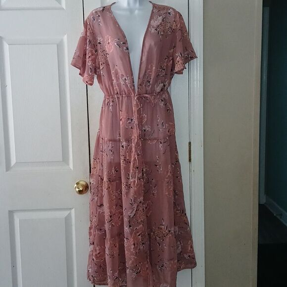 Live 4 Truth boho mauve duster kimono dress tie at waist closure Sz 1X NWOT - Picture 1 of 8